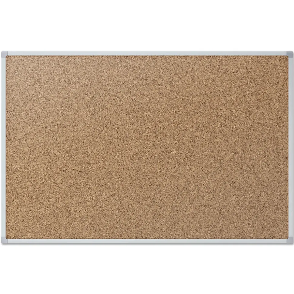 Mead Economy 24 x 18 Cork Board with Aluminum Frame - Tan Surface/Silver Aluminum Frame