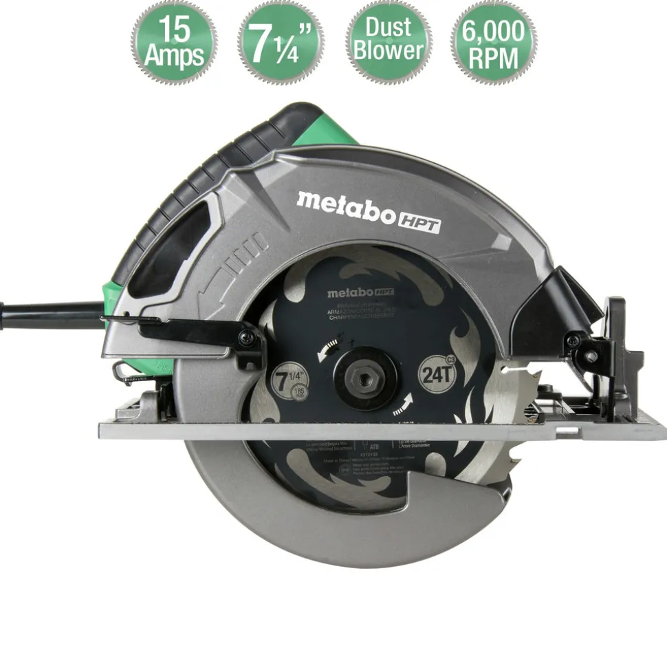 Metabo HPT C7SB3M 15 Amp Single Bevel 7-1/4 in. Corded Circular Saw with Blower Function, and Aluminum Die Cast Base