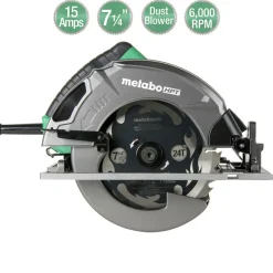 Metabo HPT C7SB3M 15 Amp Single Bevel 7-1/4 in. Corded Circular Saw with Blower Function, and Aluminum Die Cast Base