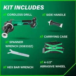 Metabo HPT G3612DVEQ6M 36V MultiVolt Lithium-Ion Brushless Variable Speed Slide Switch 4-1/2 in. Disc Angle Grinder (Tool Only)