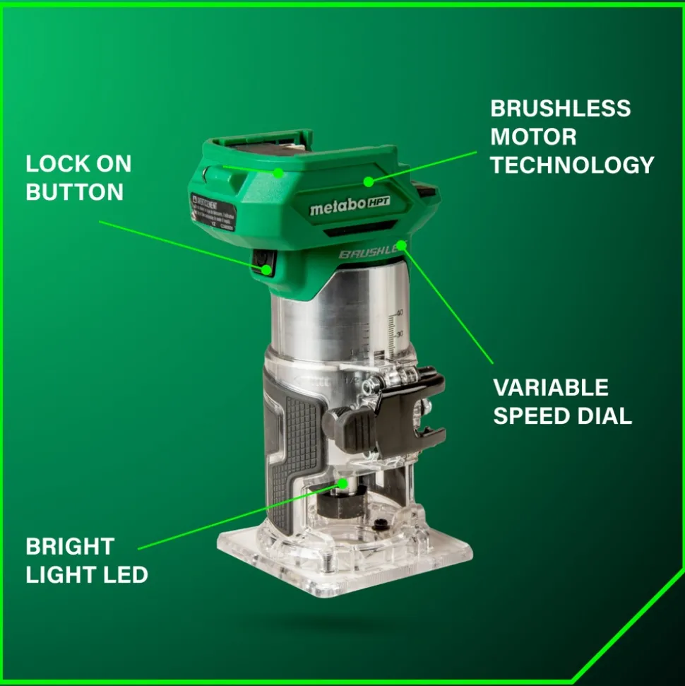 Metabo HPT M1808DAQ4M 18V MultiVolt Brushless Lithium-Ion Cordless Trim Router (Tool Only)