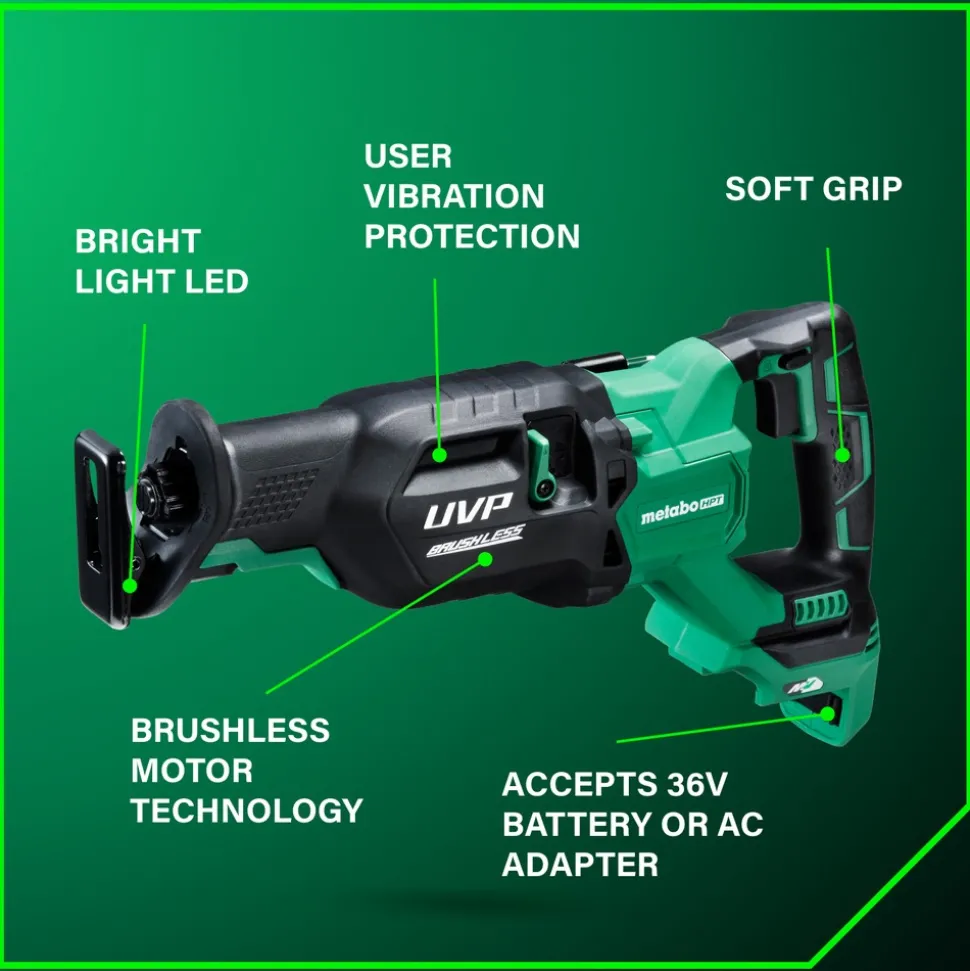 Metabo HPT 36V Brushless 1-1/4 in. Cordless Reciprocating Saw with Orbital Action (Tool Only)