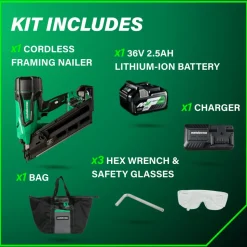 Metabo HPT 36V MultiVolt 3-1/2 in. Cordless Paper Strip Framing Nailer Kit (2.5 Ah)