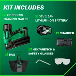Metabo HPT 36V MultiVolt 3-1/2 in. Cordless Framing Nailer Kit (2.5 Ah)