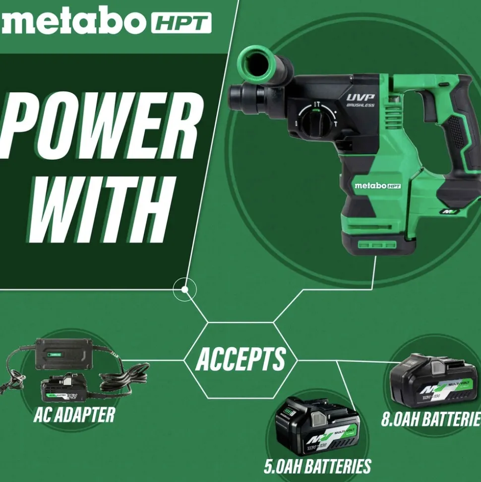 Metabo HPT 36V MultiVolt Brushless SDS-Plus Lithium-Ion 1-1/8 in. Cordless Rotary Hammer with UVP (Tool Only)