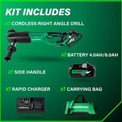 Metabo HPT 36V MultiVolt Lithium-Ion Brushless 1/2 in. Cordless High Power Right Angle Drill Kit (4 Ah/8 Ah)