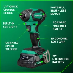 Metabo HPT 18V MultiVolt Lithium-Ion Brushless Cordless Impact Driver Kit (2 Ah)