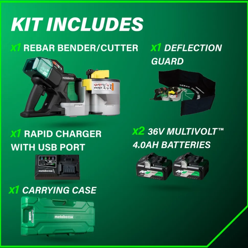 Metabo HPT VB3616DAM 36V MultiVolt Portable Cordless Rebar Bender/Cutter Kit (4 Ah)