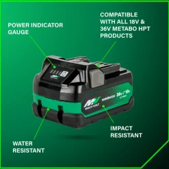 Metabo HPT 18V/36V MultiVolt 5 Ah/2.5 Ah Water and Impact Resistant Lithium-Ion Battery