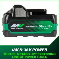 Metabo HPT 18V/36V MultiVolt 5 Ah/2.5 Ah Water and Impact Resistant Lithium-Ion Battery