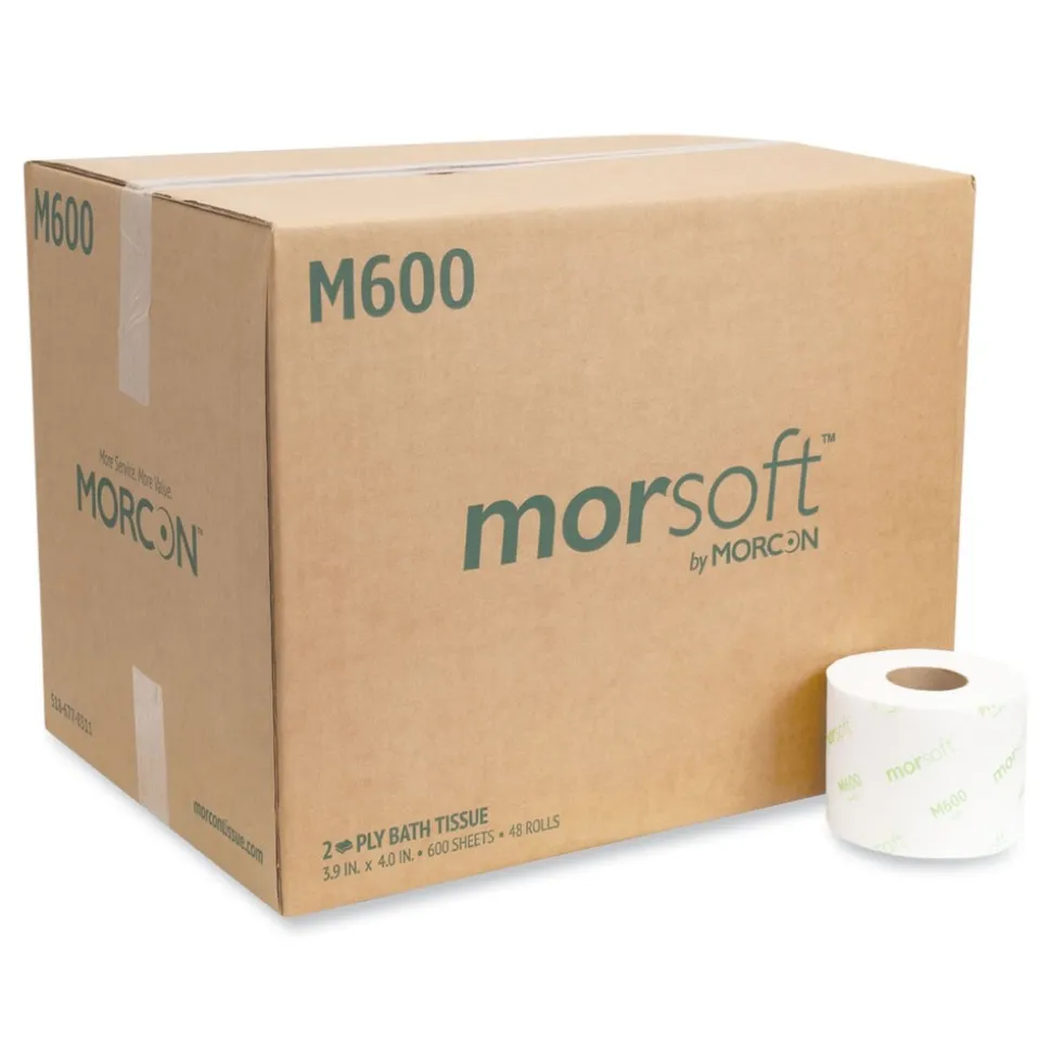 Morcon Paper Morsoft 2-Ply Septic-Safe Controlled Bath Tissue - White (600 Sheets/Roll, 48 Rolls/Carton)
