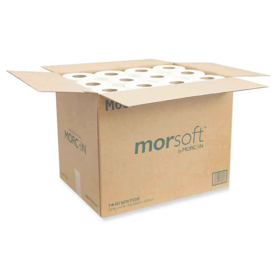 Morcon Paper Morsoft 2-Ply Septic-Safe Controlled Bath Tissue - White (600 Sheets/Roll, 48 Rolls/Carton)