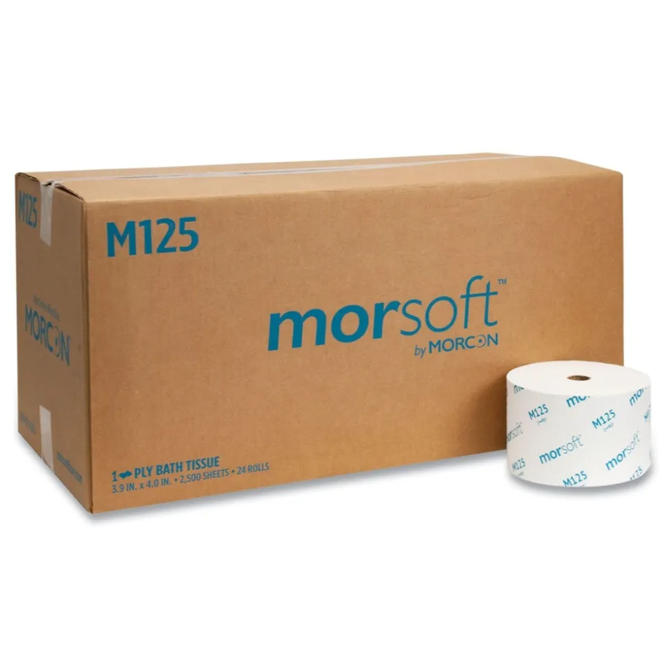 Morcon Paper 1-Ply Small Core Septic-Safe Bath Tissue - White (2500 Sheets/Roll, 24 Rolls/Carton)