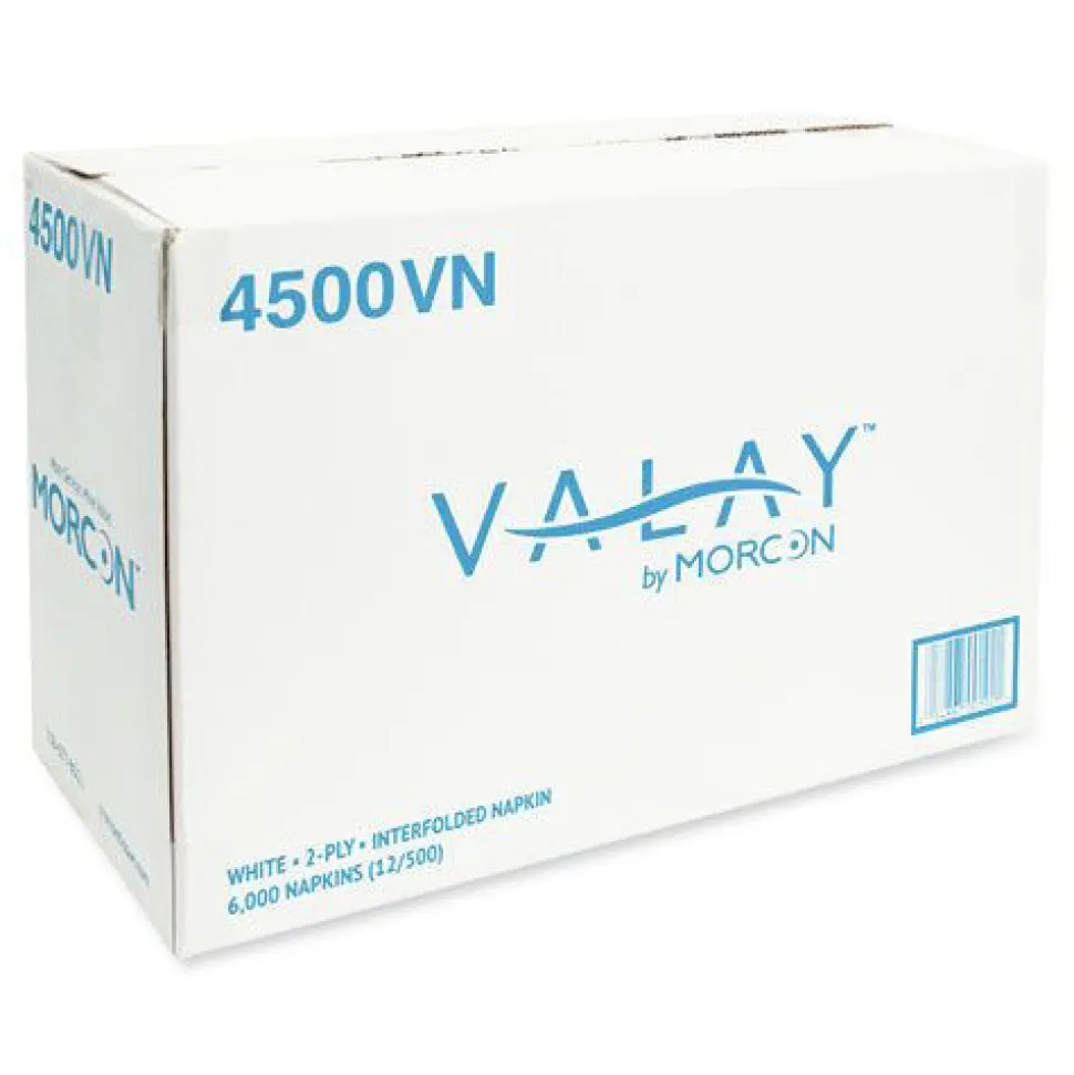 Morcon Paper Valay 6.5 in. x 8.25 in. 2-Ply Interfolded Napkins - White (6000/Carton)