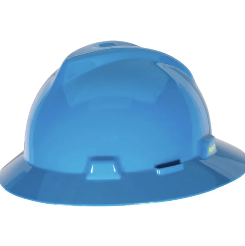 MSA V-Gard Slotted Full-Brim Hat with Staz-On Suspension - Blue