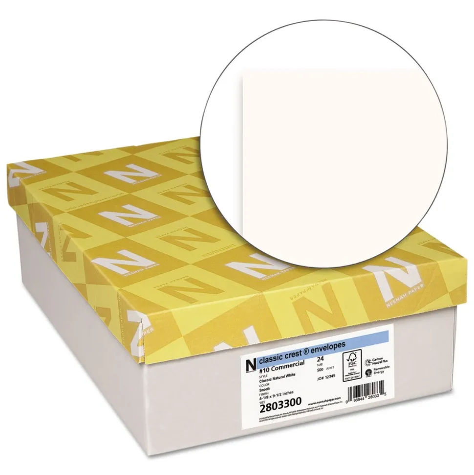 Neenah Paper 4.13 in. x 9.5 in. CLASSIC CREST Commercial Flap Gummed Closure #10 Envelope - Classic Natural White (500/Box)