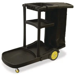 Nexstep Commercial Products Premier Janitor Cart, 2 Shelves, Plastic, 18.25 x 44.5 x 38, Black