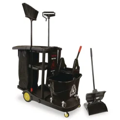 Nexstep Commercial Products Premier Janitor Cart, 2 Shelves, Plastic, 18.25 x 44.5 x 38, Black