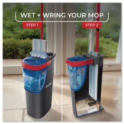 O-Cedar Up to 56 in. Black/Red Handle 9.25 in. x 4.38 in. White/Blue Microfiber Head H2Pro Flat Mop System