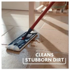 O-Cedar Up to 56 in. Black/Red Handle 9.25 in. x 4.38 in. White/Blue Microfiber Head H2Pro Flat Mop System