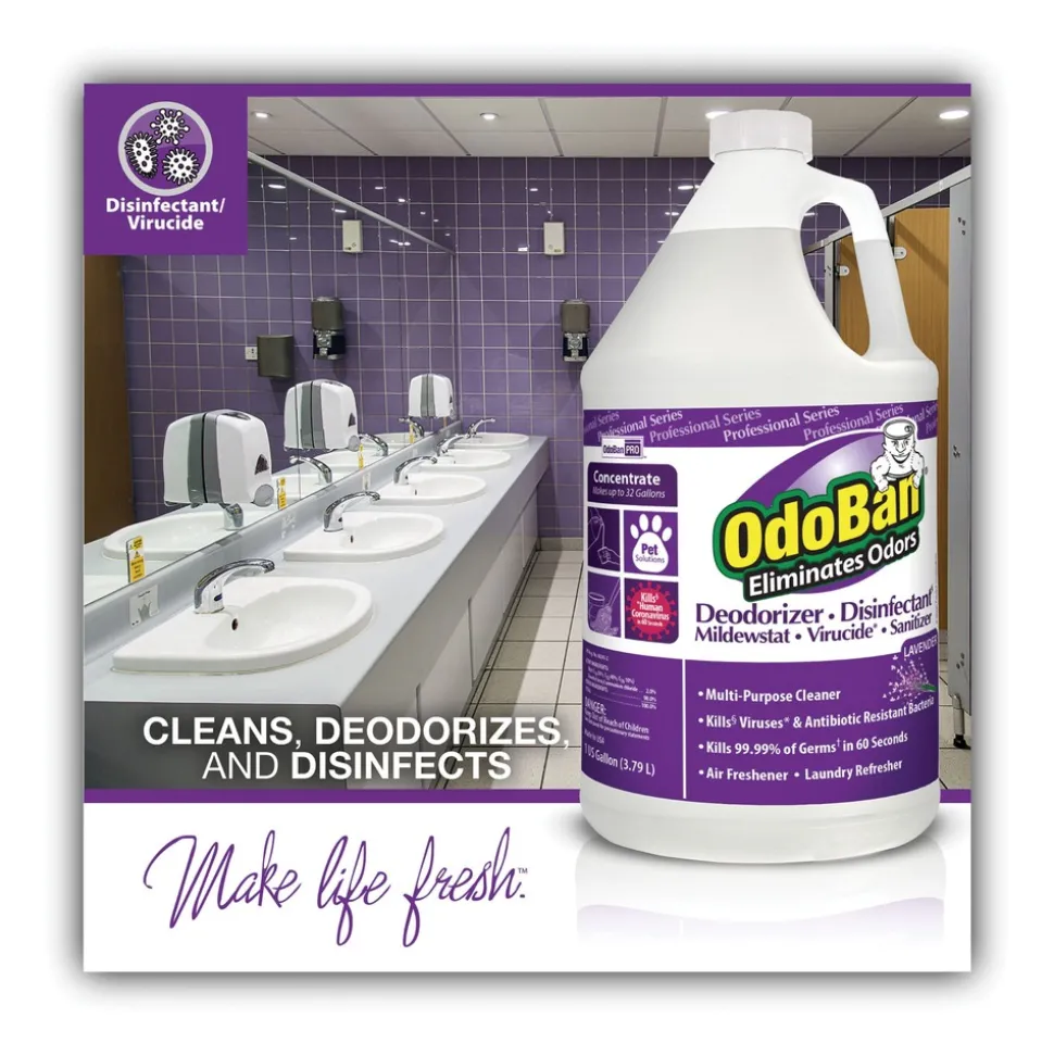 OdoBan 1 Gallon Bottle Concentrate Odor Eliminator and Disinfectant - Lavender Scent (4/Carton)
