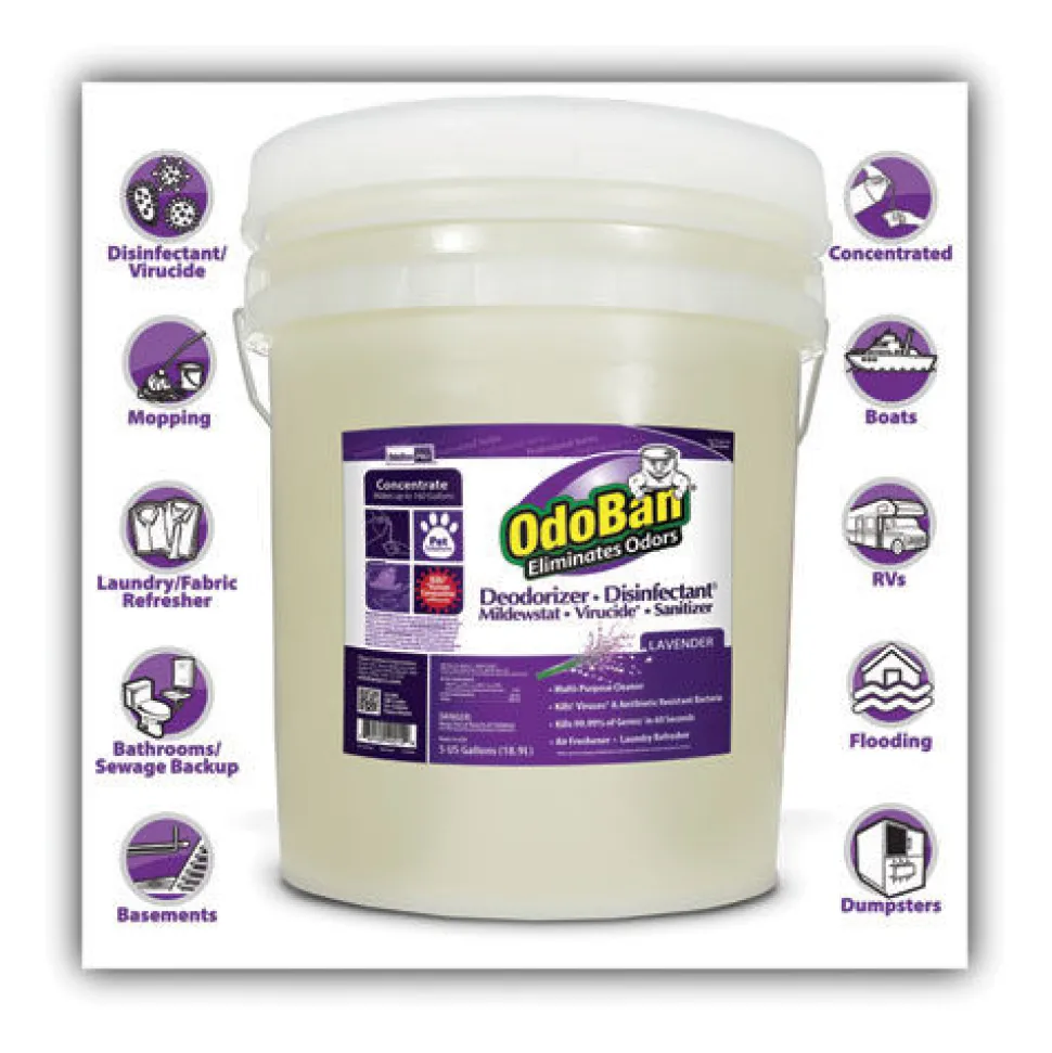 OdoBan 5 Gallon Pail Concentrated Odor Eliminator and Disinfectant - Lavender Scent