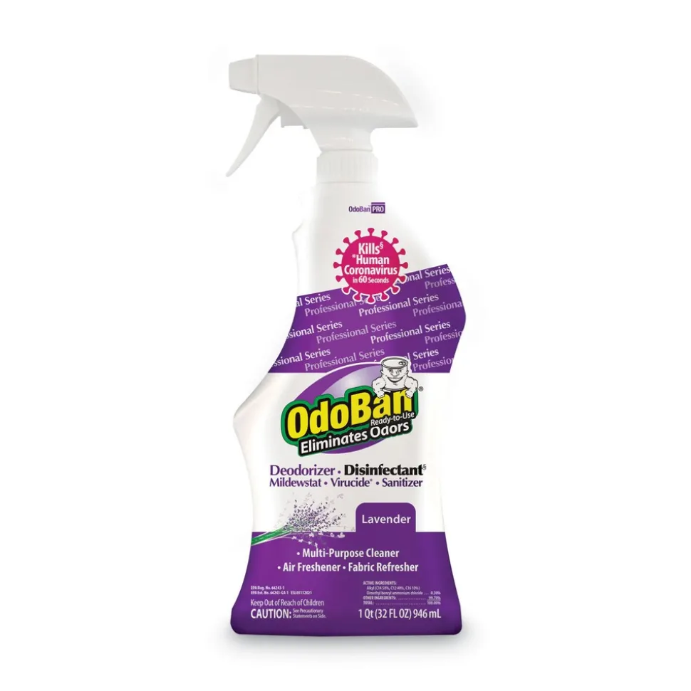 OdoBan 32 oz. Spray Bottle RTU Odor Eliminator and Disinfectant - Lavender (12/Carton)