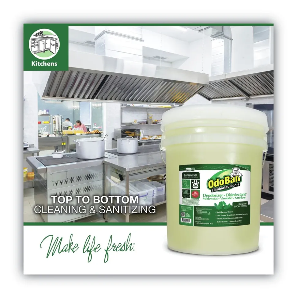 OdoBan 911062-5G CONCENTRATED ODOR ELIMINATOR AND DISINFECTANT, EUCALYPTUS, 5 GAL PAIL