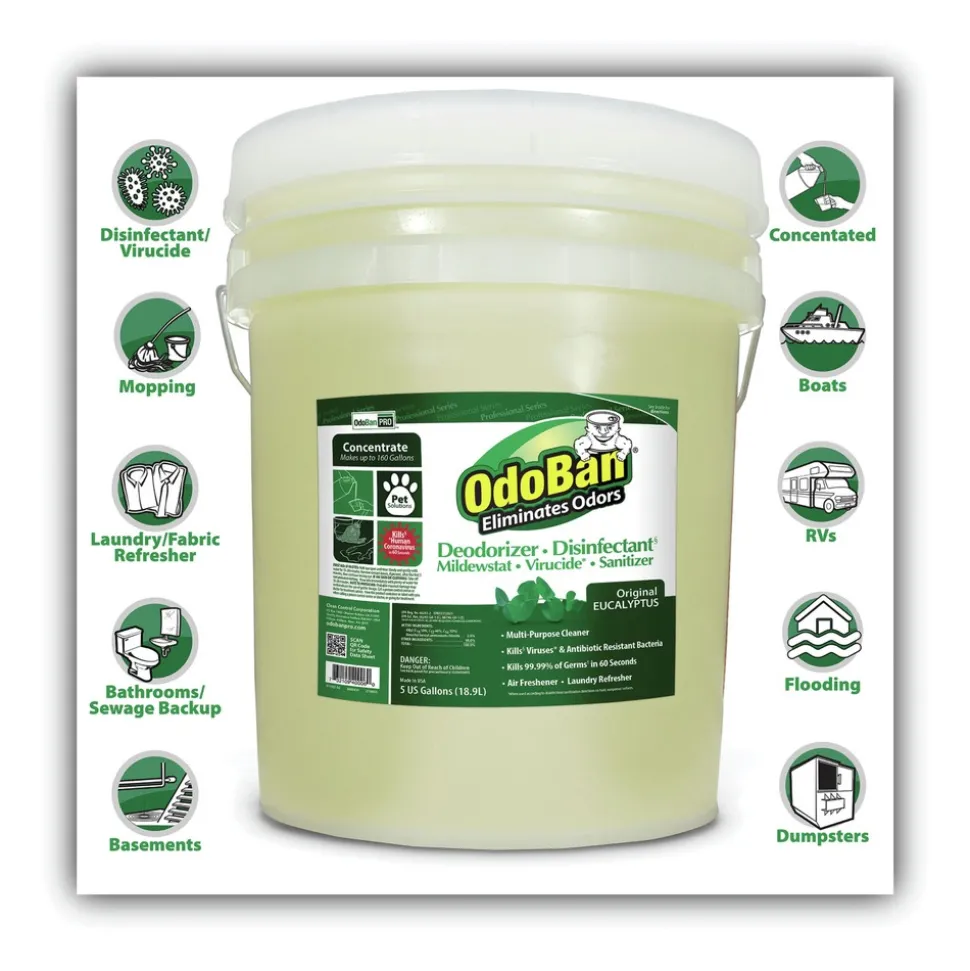 OdoBan 911062-5G CONCENTRATED ODOR ELIMINATOR AND DISINFECTANT, EUCALYPTUS, 5 GAL PAIL