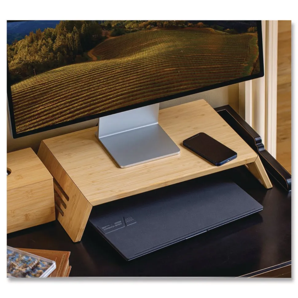 Officemate Bamboo Desktop Monitor Stand For 16-in Monitors 17.56 x 12.44 x 2.64 Brown Supports 20 lbs