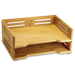 Officemate Bamboo Stackable Desktop Document Trays 2 Sections Letter Size Files 14.09-in x 10.47-in x 4.4-in Brown 2/Pack