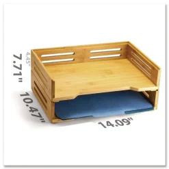 Officemate Bamboo Stackable Desktop Document Trays 2 Sections Letter Size Files 14.09-in x 10.47-in x 4.4-in Brown 2/Pack