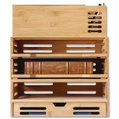 Officemate Bamboo Stackable Desktop Document Trays 2 Sections Letter Size Files 14.09-in x 10.47-in x 4.4-in Brown 2/Pack