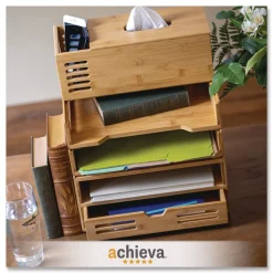 Officemate Bamboo Stackable Desktop Document Trays 2 Sections Letter Size Files 14.09-in x 10.47-in x 4.4-in Brown 2/Pack