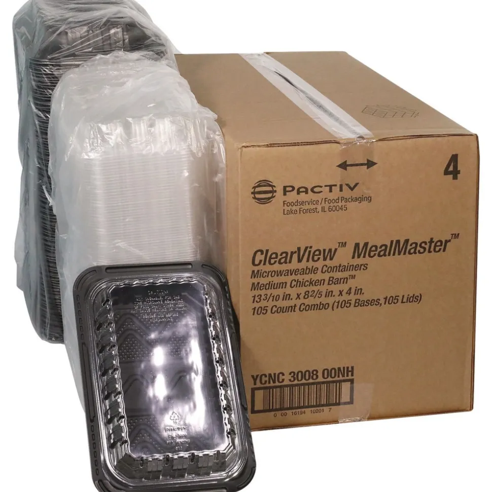 Pactiv Corp. 13.3 in. x 8.4 in. x 4 in. ClearView MealMaster Chicken Barn - Black/Clear (105/Carton)