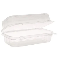 Pactiv Corp. 9 in. x 5.5 in. x 3.2 in. Plastic Hoagie Hinged Lid Container - Clear (220/Carton)