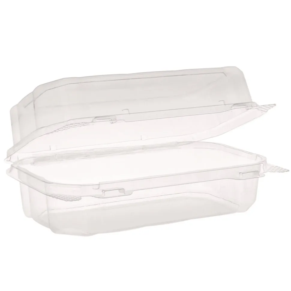 Pactiv Corp. 9 in. x 5.5 in. x 3.2 in. Plastic Hoagie Hinged Lid Container - Clear (220/Carton)
