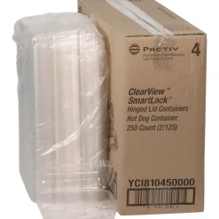Pactiv Corp. 6.5 in. x 2.25 in. x 2.75 in. Plastic Hinged Lid Hot Dog Container - Clear (250/Carton)