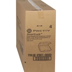 Pactiv Corp. 9 in. x 9.5 in. x 3.3 in. SmartLock Vented Foam Hinged Lid Container - White (150/Carton)