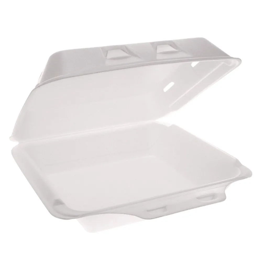 Pactiv Corp. 9 in. x 9.5 in. x 3.3 in. SmartLock Vented Foam Hinged Lid Container - White (150/Carton)