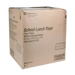 Pactiv Corp. 8.5 in. x 11.5 in. x 1.25 in. 6-Compartment Foam School Trays - White (500/Carton)