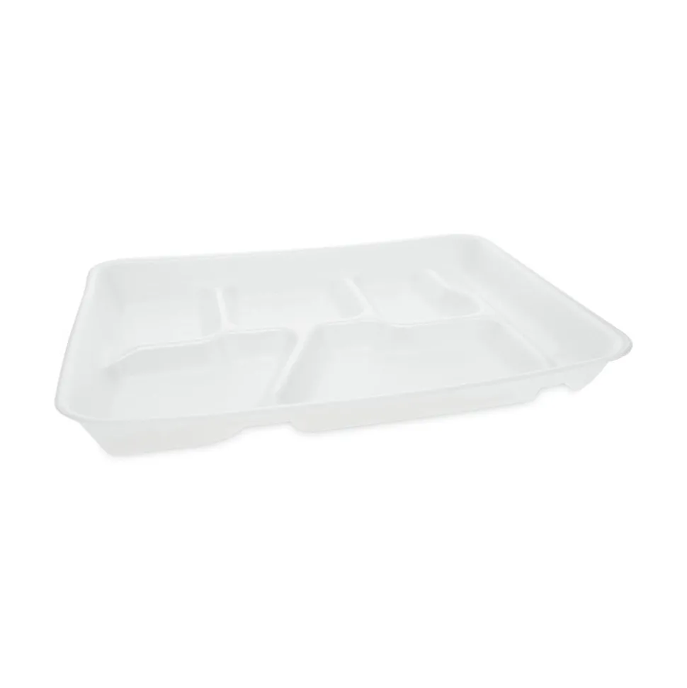 Pactiv Corp. 8.5 in. x 11.5 in. x 1.25 in. 6-Compartment Foam School Trays - White (500/Carton)