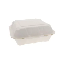 Pactiv Corp. 9 in. x 9 in. x 3 in. Sugarcane EarthChoice PFAS Free Compostable Hinged Lid Container - White (150/Carton)