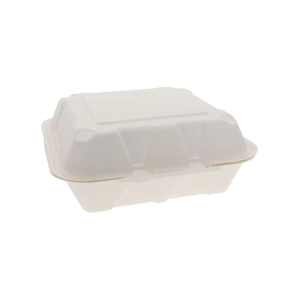 Pactiv Corp. 9 in. x 9 in. x 3 in. Sugarcane EarthChoice PFAS Free Compostable Hinged Lid Container - White (150/Carton)
