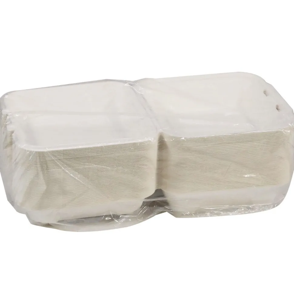 Pactiv Corp. 9 in. x 9 in. x 3 in. Sugarcane EarthChoice PFAS Free Compostable Hinged Lid Container - White (150/Carton)