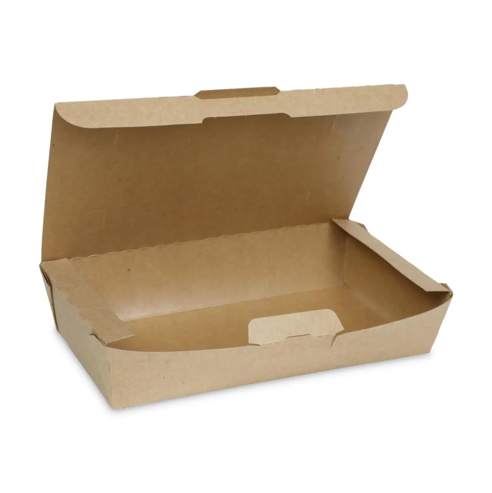 Pactiv Corp. 9 in. x 4.85 in. x 2 in. EarthChoice Tamper Evident OneBox Paper Box - Kraft (100/Carton)