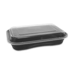 Pactiv Corp. 8.4 in. x 5.6 in. x 1.4 in. 27 oz. EarthChoice Versa2Go Plastic Microwaveable Container - Black/Clear (150/Carton)