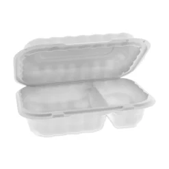 Pactiv Corp. 9 in. x 6 in. x 3 in. 2-Compartment EarthChoice SmartLock Microwavable MFPP Plastic Hinged Lid Container - White (270/Carton)