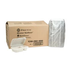 Pactiv Corp. 9 in. x 6 in. x 3 in. 2-Compartment EarthChoice SmartLock Microwavable MFPP Plastic Hinged Lid Container - White (270/Carton)