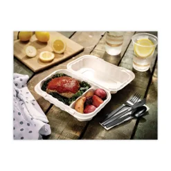 Pactiv Corp. 9 in. x 6 in. x 3 in. 2-Compartment EarthChoice SmartLock Microwavable MFPP Plastic Hinged Lid Container - White (270/Carton)